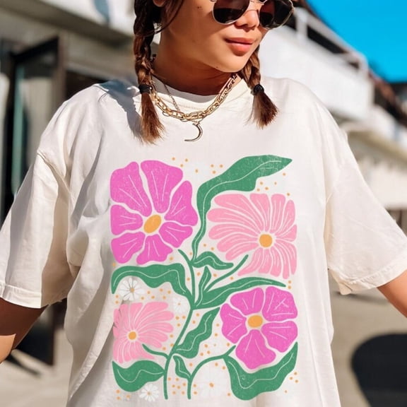 Boho Flower Market Wildflower Graphic T-Shirt WHITE Unisex S-5XL Hot Trending Shirt