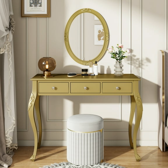 Euroco Vintage Vanity Desk– Elegant Makeup Table with Carved Details and Compact Design