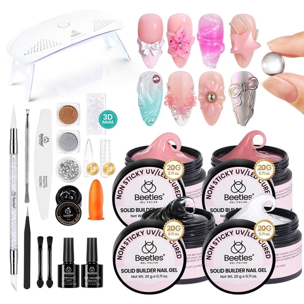 Nail Builder Gel Beetles Solid, 20 g, 4 colores, con kit de herramientas