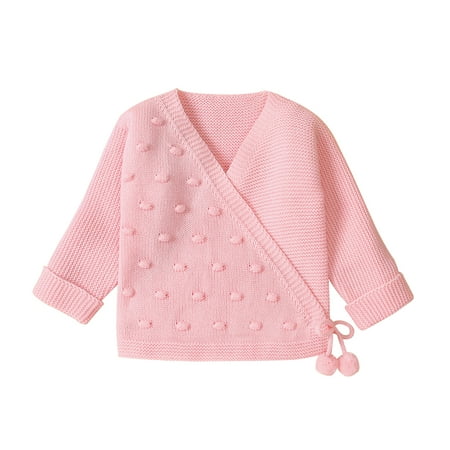 

Canrulo Toddler Baby Girls Fall Winter Cardigan Sweater Long Sleeve Button Knitted Crew Neck Top Infant Warm Outwear Pink 0-3 Months