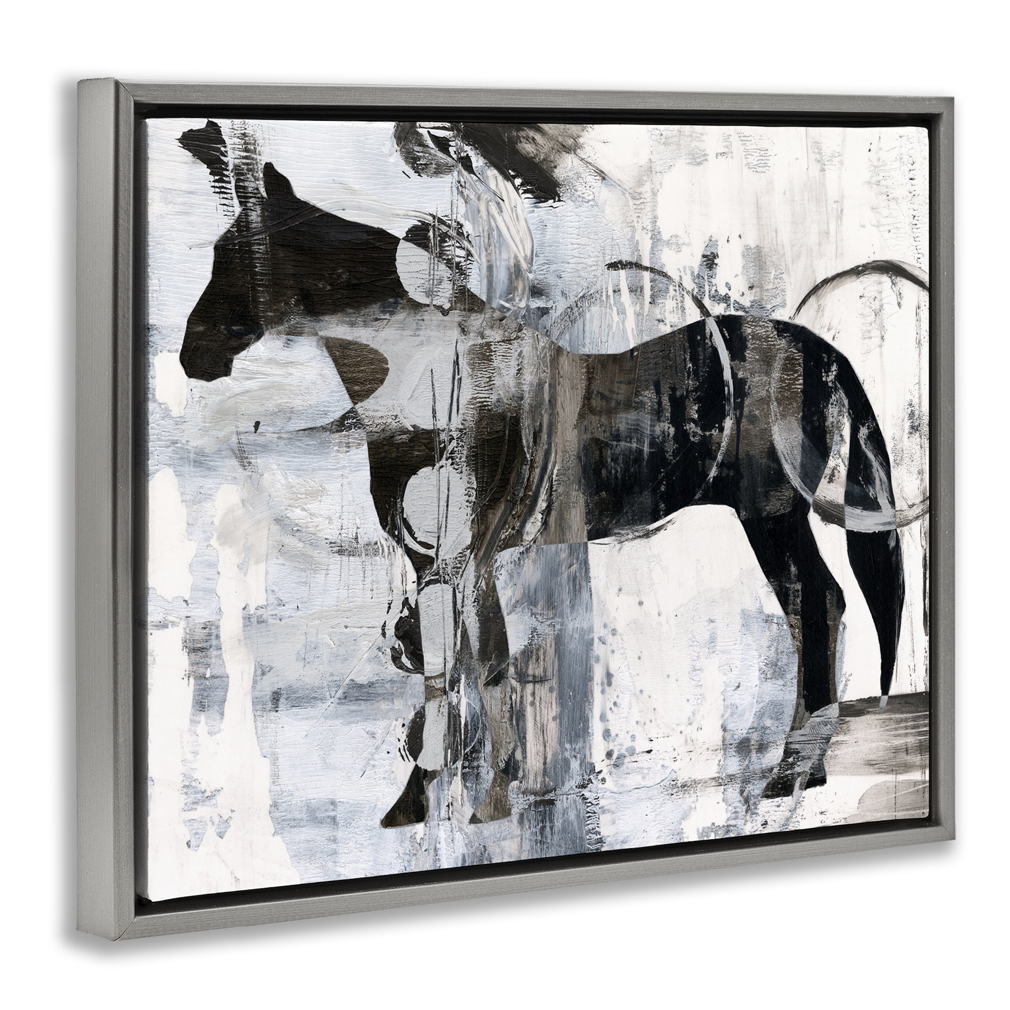 Stupell Industries Horse & Abstract Circles Animals & Insects Painting Gray Floater Framed Canvas Art Print Wall Art, 21 x 17