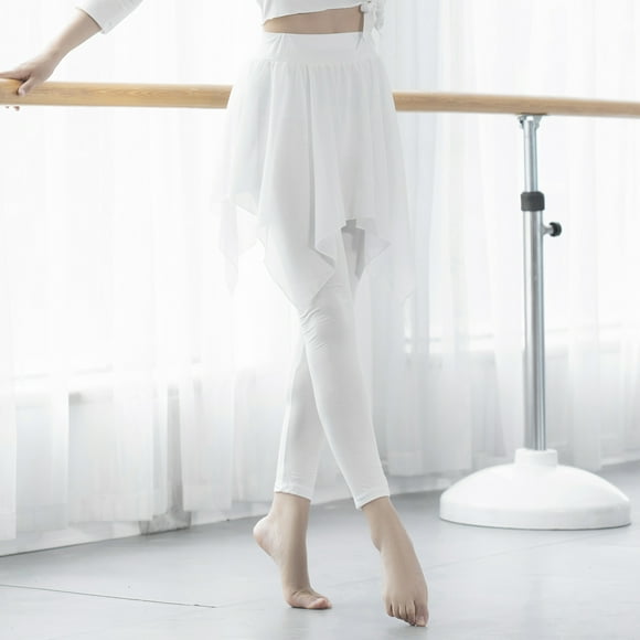 Yeacher Women 2-in-1 Leggings Soft Modal Chiffon Skirt Asymmetrical Slim Dance Yoga Pilates Ballet Jazz Latin Crop Pants