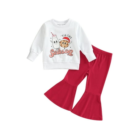 

2Pcs Toddler Baby Girls Clothes Outfits Letter Print Long Sleeve Sweatshirt Tops + Casual Flare Pants Sets