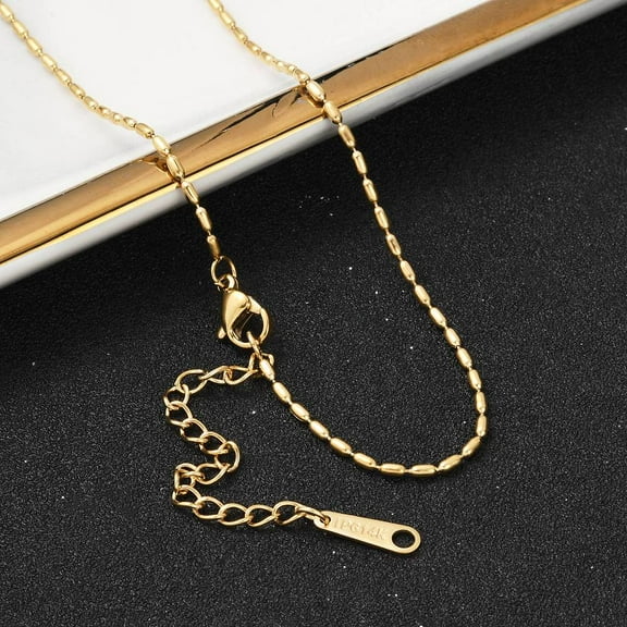 Ion Plating(IP) 304 Stainless Steel Oval Ball Chain Necklace for Men Women Real 14K Gold Plated 16.02 inch(40.7cm)