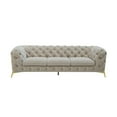 thumbnail image 2 of Benjara Reno Joni 97 Inch Modern Sofa, Chesterfield, Velour Fabric, Beige, Gold, 2 of 2