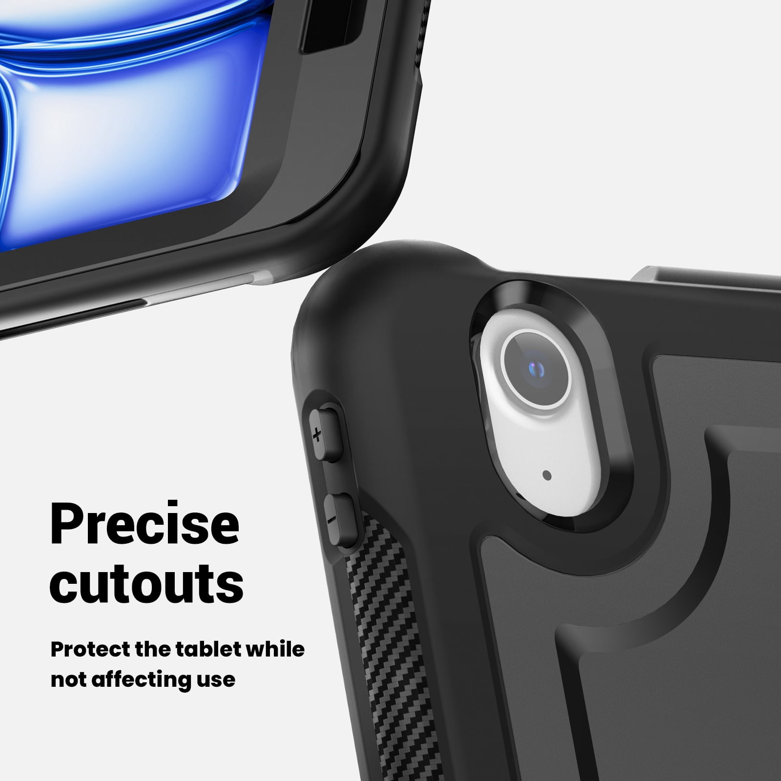 Shockproof Case for Apple iPad Air 11 Inch M3 M2 2025/2024, Rugged Hybrid Protective Cover with Pencil Holder & Shoulder Strap Kids Friendly Rotating Kickstand Case for iPad Air 11 Inch, Black