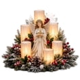 thumbnail image 2 of Christmas Flameless Candle Table Centerpiece Angel Figurine Lighted Decor with Frosted Pine Branches and Red Berries, 2 of 8