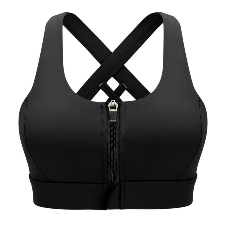 Zipper in Front Sports Bra for Women, Criss-Cross Back Padded Strappy Sports  Bras Back Support Workout Top 