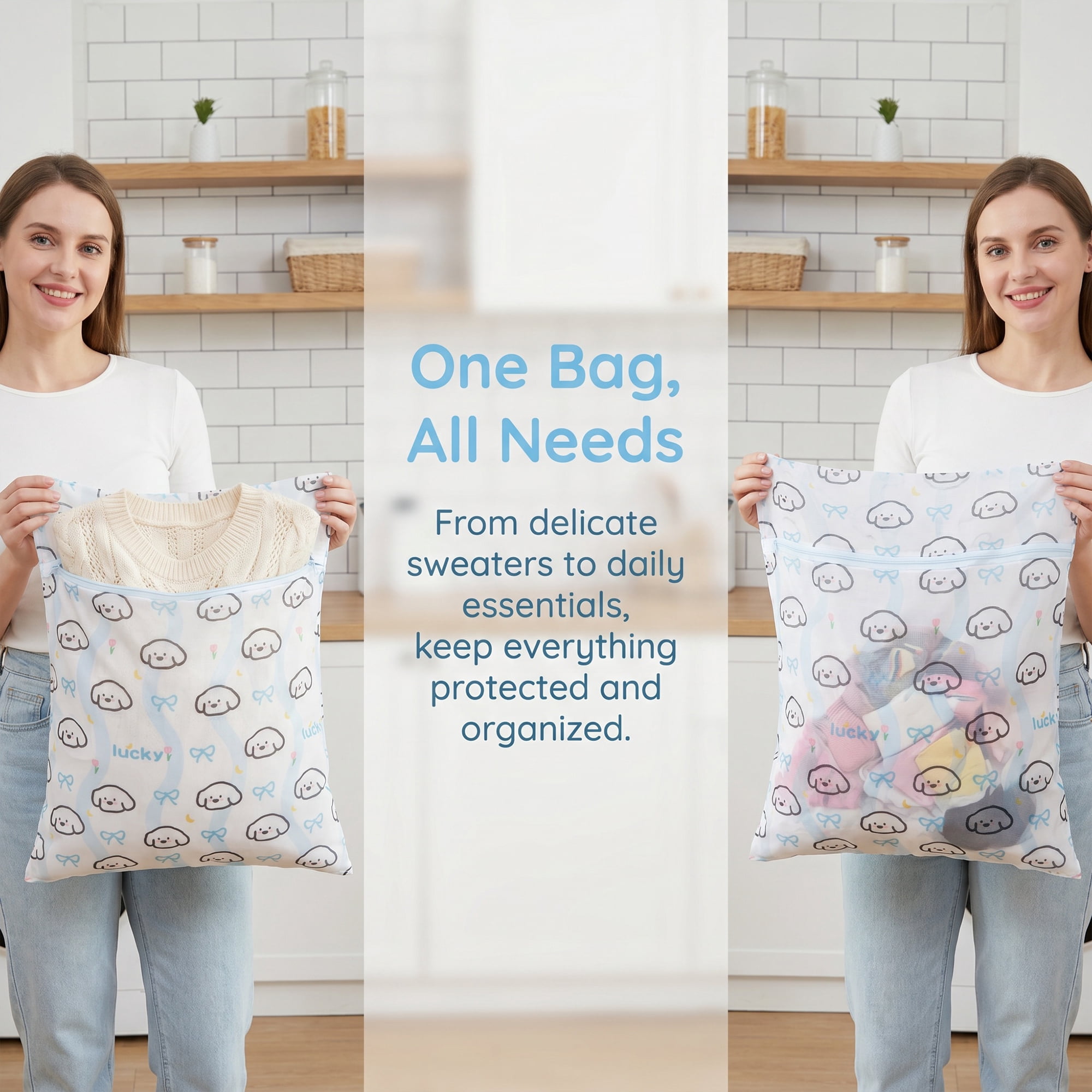 Unique Bargains 2Pcs Durable Mesh Zipper Closure Laundry Bags Blue 19.7" x 23.6"