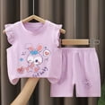 thumbnail image 2 of Toddler Baby Girl Outfits Summer Clothes Set Cute Rabbit Print Ruffle Sleeveless Top and Shorts Set Cute Pattern Printed Outfits 3 6 12 18 24 Months 3T 4T 5T 6T, 2 of 4