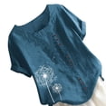 thumbnail image 3 of Qarigey Mujer Botones Estampado Manga Corta Cuello Camisa De Lino Prendas para la parte del cuerpo Verde oscuro S, 3 of 6