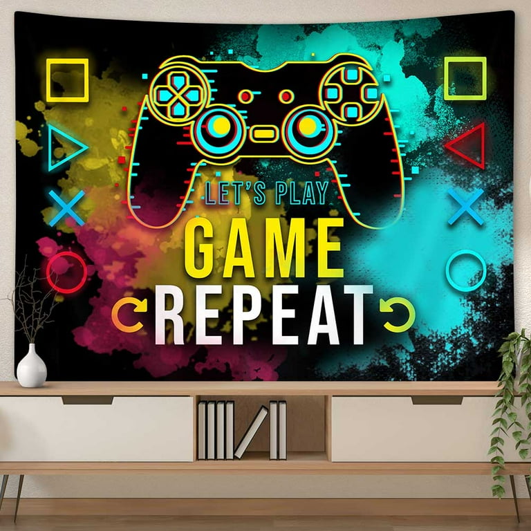 Galmaxs7 Gaming Tapestry Gaming Room Decor Wall Hanging JUST FIVE MORE  MINUTES Cool Neon Blacklight Tapestries Conceptual Abstraction Modern  Controller for Men Adults Teen Boys Bedroom Accessories 80x60 Inches