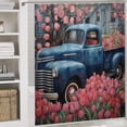 thumbnail image 5 of 4 Piece Shower Curtain Sets Old Blue Truck With Pink Tulips Bath Mat U-Shaped Floor Mat Toilet Lid Oval Rug Spring Farmhouse Shower Curtain with 12 Hooks for Bathroom Decor 72inch X 72inch, 5 of 8