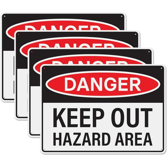 4pcs Danger Keep Out Hazard Area Sign 14x10 inch | Plastic Sign for Construction Site, Hazard Area, No Trespassing, Waterproof Plastic
