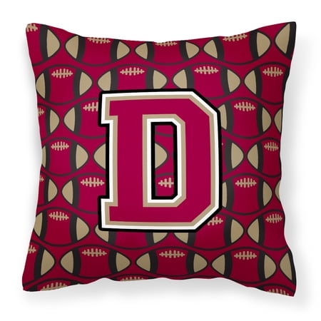 Letter D Football Garnet and Gold Fabric Decorative Pillow