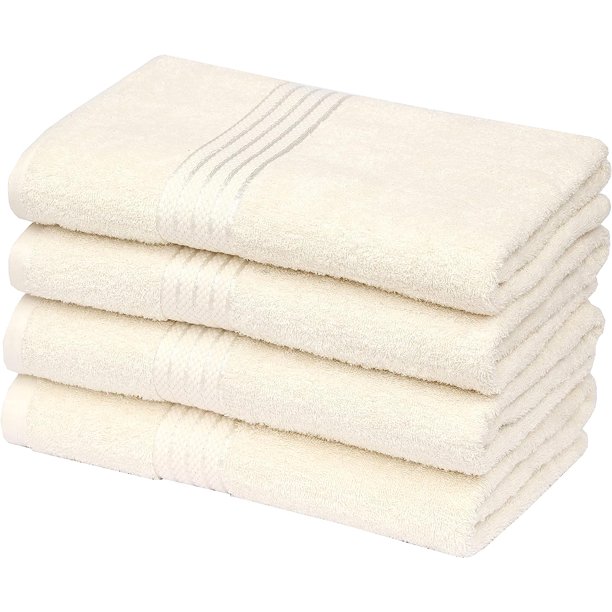 RUVANTI Bath Towels 4 Pcs (27x54 Inch, Cream) 100% Cotton Extra Large ...