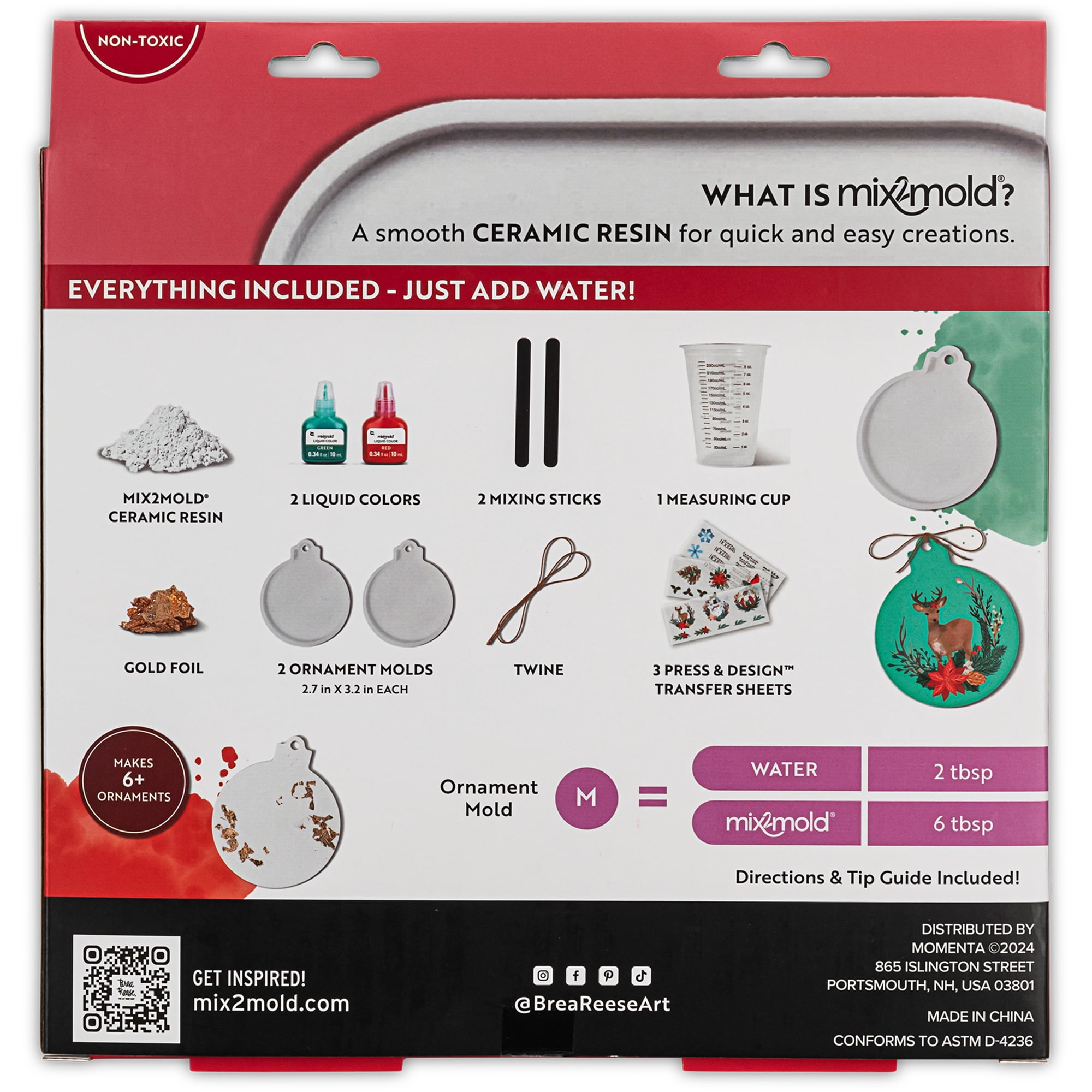 Brea Reese: Mix2Mold Ceramic Resin Holiday Ornament Kit - DIY 6 Resin Ornaments, All-In-1 Mold Craft Kit, Holiday-Themed, Festive Adult Art Activity