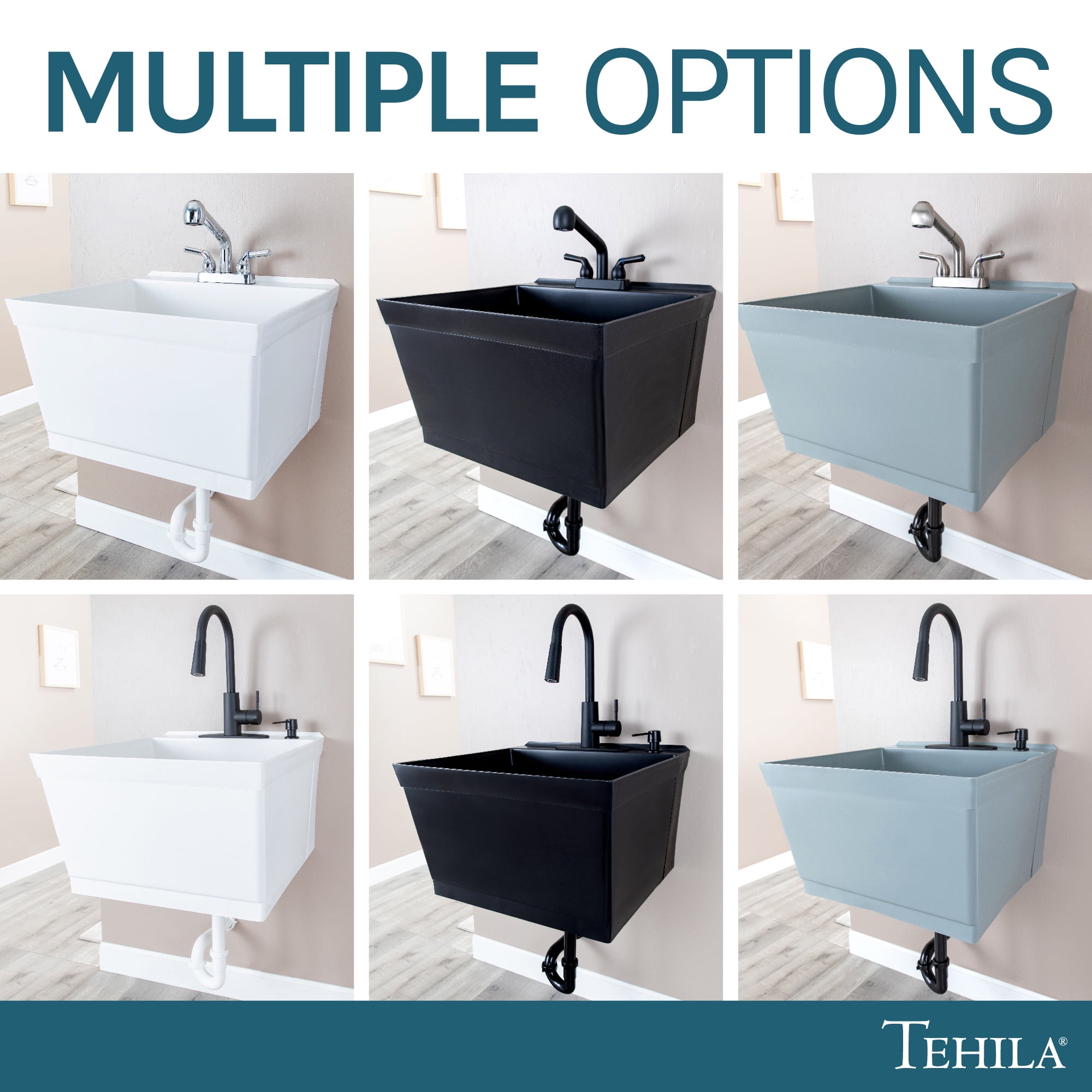Tehila Wall-Mounted Gray Utility Sink with Drain Assembly Kit