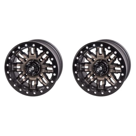 (2 Pack) 4/156 Tusk Teton Beadlock Wheel 14x7 5.0   2.0 Smoke/Black For Polaris RANGER 700 XP 2008-2009