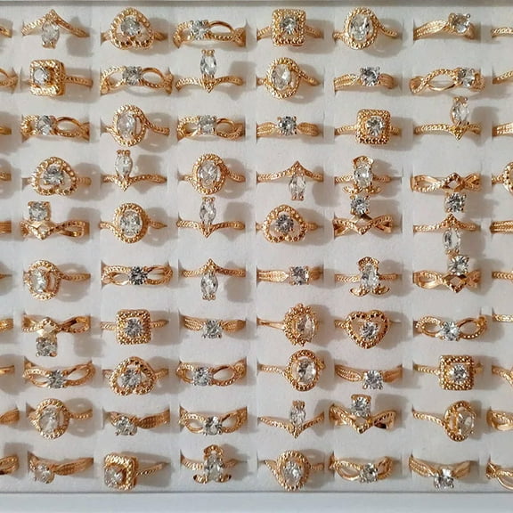 GKNET 50pcs Wholesale Bulk Lot Zircon Rhinestone Rings For Women Wedding Delicate Jewelry Gift
