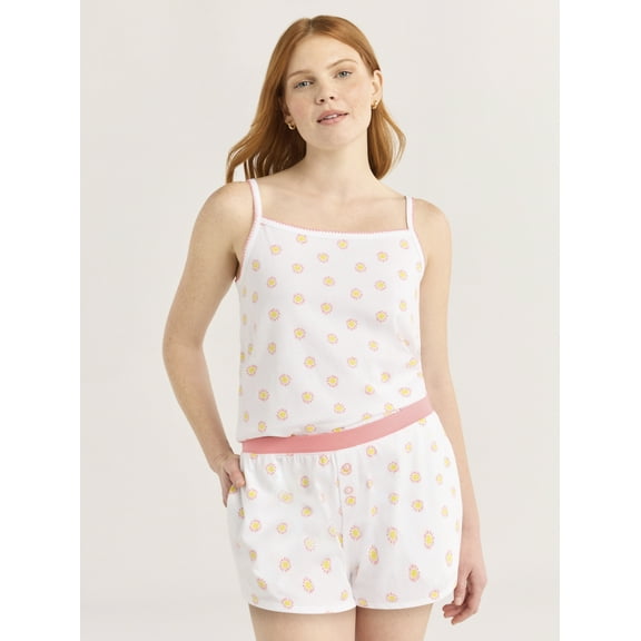 Joyspun Women's Jersey Picot Cami Top and Shorts Pajama Set, 2-Piece, Sizes XS-3X