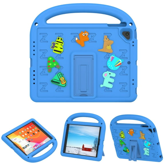 ELEHOLD Case for iPad 6th Generation, Fun Animal Design EVA Durable Case with Handle & Stand & Strap, Easy Carry for Children,Blue