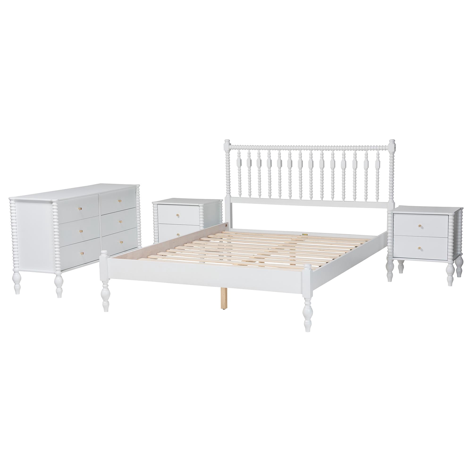 Baxton Studio Callison Farmhouse Bedroom Set, Full, 4-Piece, White