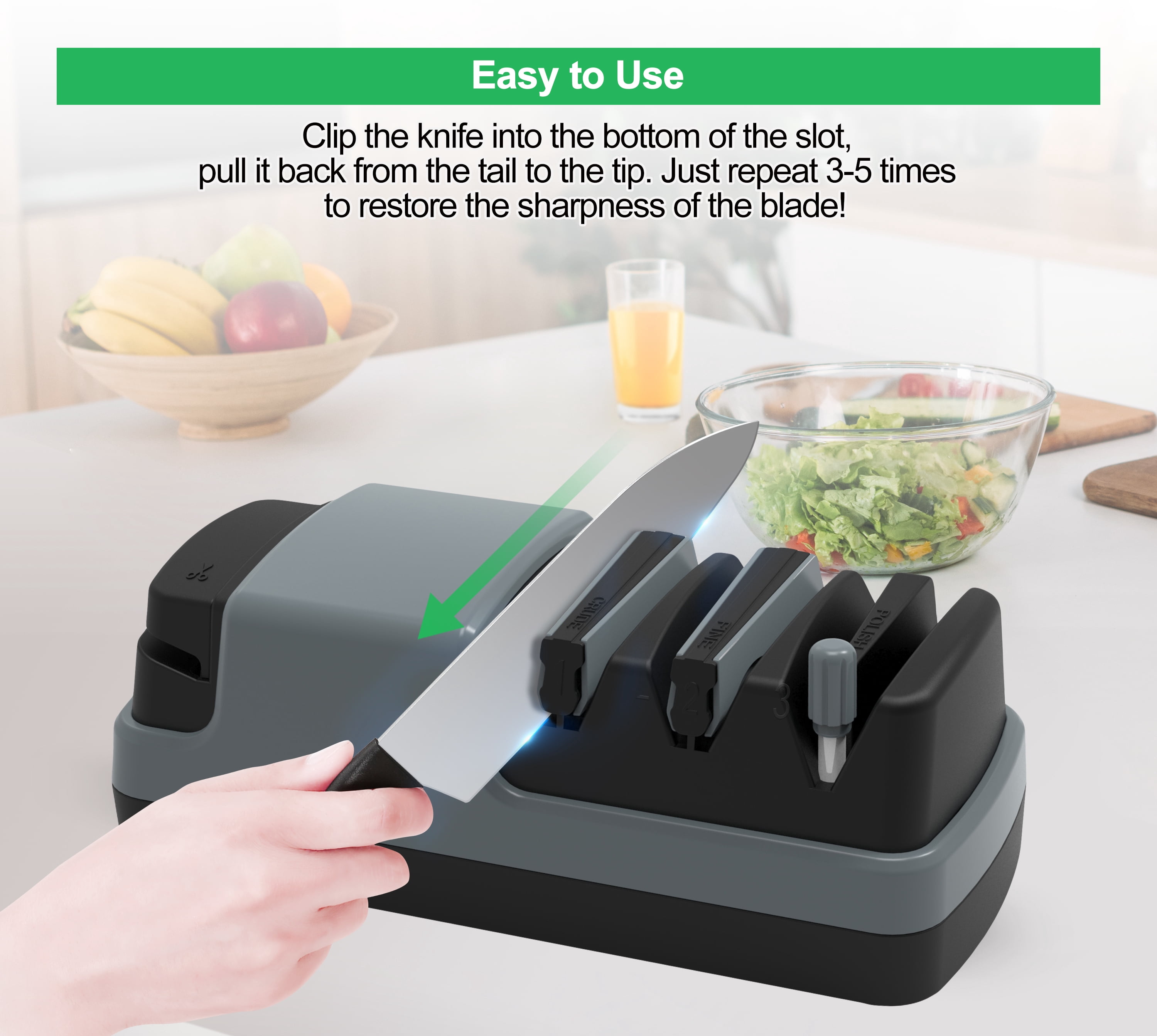 Electric Knife Sharpener- 4 in 1 Electric Knife Sharpeners for Kitchen Knives, Straight Blade Knives & Serrated Knives & Ceramic Knives & Scissors