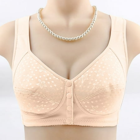 BLTIBY Bras for Women Front Button Closure Bra No Underwire Push Up Printed Underwear Fashion Comfortable Breathable Wireless Lingerie Plus Size Beige 5XL