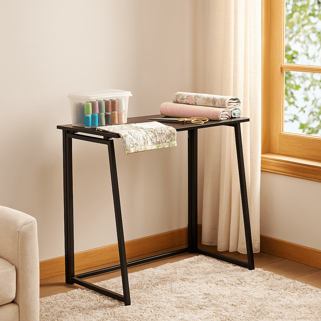 Homy Casa Folding Desk for Home Office, 31.5 Inch Compact Foldable Computer Writing Table, Portable Craft Sewing Table for Small Spaces, Black