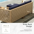 thumbnail image 3 of Alpha Joy 3 Pieces Wicker Patio Furniture Conversation Set Boho Style Outdoor Sofa with Coffee Table and Navy Blue Cuchions, 3 of 11