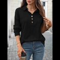 thumbnail image 4 of Blusas Holgadas de Larga con Botones y Solapa de Color Liso para Mujer, Otoño e Invierno Negro XXL, 4 of 10