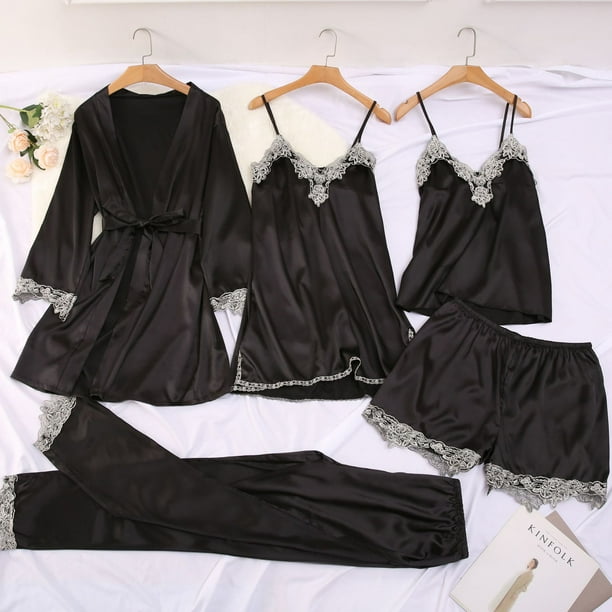 Pijamas de cinco piezas, ropa interior sexy, pijamas sexys, ropa de dormir, ropa de casa para mujer, pijamas de seda