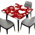 thumbnail image 2 of Valentine''s Day Square Fitted Table Cover, White Heart on Red Background Elastic Edge Decorative Polyester Tablecloths, Suitable for Catering and Kitchen Outdoor Picnic, Fit for 42"x42" Square Table, 2 of 4
