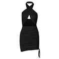 thumbnail image 4 of Fesfesfes Spring Dresses for Women Hollow Out Party Dress Casual Solid Color Cross Halter Neck Sleeveless Bodycon Dress, 4 of 5