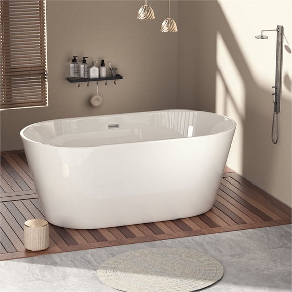 60"L x 31"W Freestanding Acrylic Plastic Soaking Bathtub in White