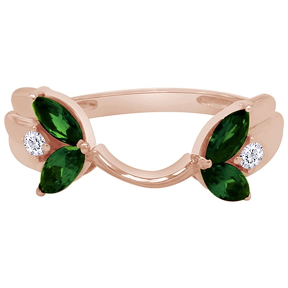 Marquise & Round Simulated Green Emerald & Cubic Zirconia Enhancer Guard 10k Rose Gold Ring Size - 9