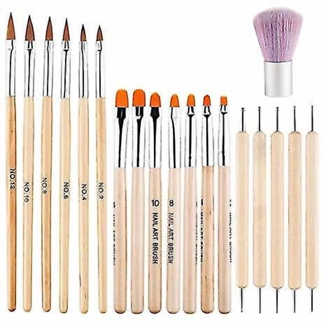 19 Pcs Acrylic Nail Brush Set, Beauty Nail Art Brushes For Acrylic Application, Professional Drawing Uv Gel Nail Brush Dotting Pen Art Tip Builder Bru