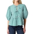 thumbnail image 2 of Aojekbee Women’s Bow Front Tops Puff Sleeve Round Neck Loose Fit Babydoll Shirts Spring Fall Blouses, 2 of 6