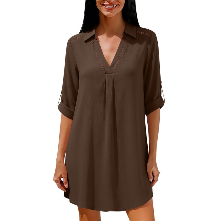 short brown linen dress Linen Mini Dress - Brown - Mini dresses