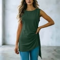 thumbnail image 5 of DailyTrove Women Round Neck Side Ruched Split Hem Loose Fit Sleeveless Daily Tank Shirt, 5 of 6