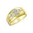 thumbnail image 4 of RYLOS Men's Rings 14K Yellow Gold Classic 7X5MM Oval Gemstone & Diamond Ring White Topaz April Birthstone Rings For Men, Gold Rings Size 8, 4 of 8