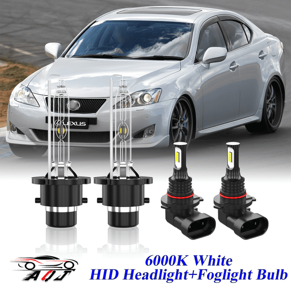 For Lexus IS250 Base Sedan 2006-2010 White Front HID Headlight High-Low   LED Fog Light Bulbs
