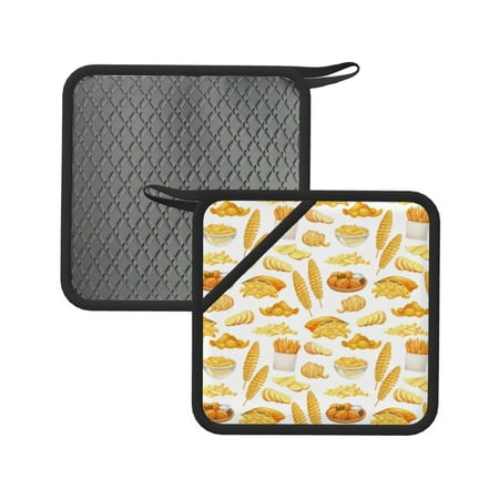 

2PCS Pot Holders for Kitchen - Heat Resistant Silicone Pot Holders with Hanging Loop fries potato chips Non Slip Oven Hot Pads Potholders for Decor Baking Cooking Kitchen