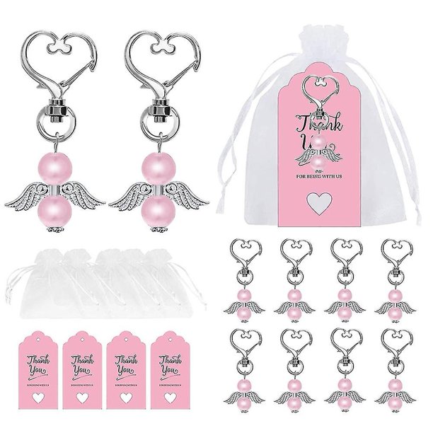 Baby Shower Favores Angel Llaveros Favor Organza Bolsas Tarjeta, Rosa