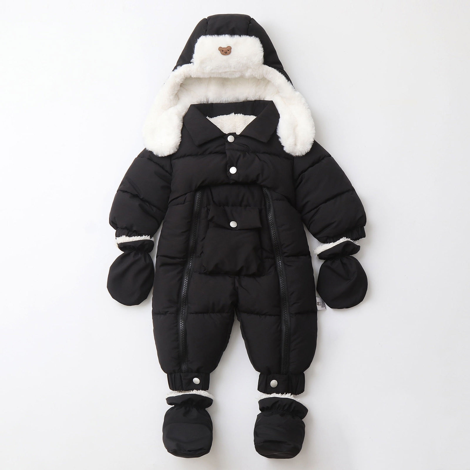 Winter Warm Bodysuit Solid Cute Bear Hooded Puffer Romper Boys Girls Snowsuit One Piece Jumpsuit