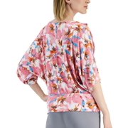 JM Collection Womens Abstract Print Cutout Sleeve Top Pink Gemstone Combo S