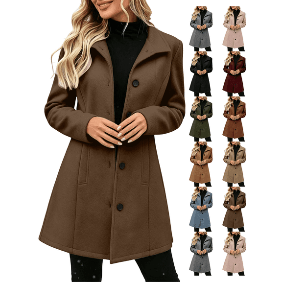 Women's Winter Overcoat Mid Long Stand Collar Single Breasted Coat Solid Color Loose relaxed fit Versatile office daily outerwear