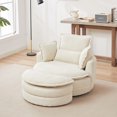 thumbnail image 3 of 38"W Swivel Chair with Moon Storage Ottoman, Oversized Corduroy Round Loveseat with 4 Pillows, Swivel Barrel Chair Cuddle Sofa Chair Lounger Armchair for Bedroom Living Room Office, Beige, 3 of 9