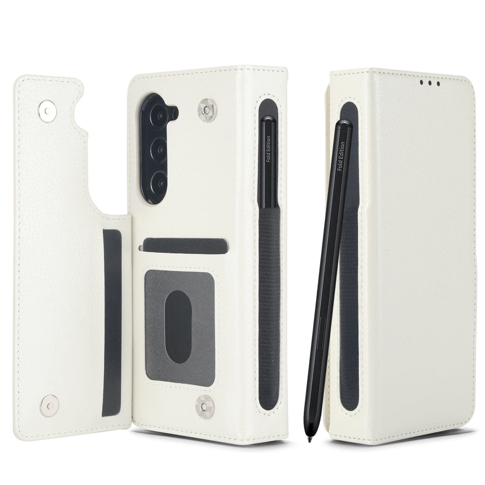 Wallet Case for Samsung Galaxy Z Fold 7 with S-Pen Holder and Credit Card Slots, Premium PU Leather RFID Blocking Magnetic Closure Flip Phone Case Cover for Samsung Galaxy Z Fold 7, White